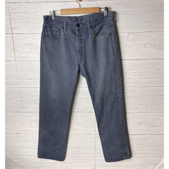 Levis Jeans Mens Size 34 X 30 Slate Blue Gray 501 Button Fly Straight Leg - Picture 4 of 16